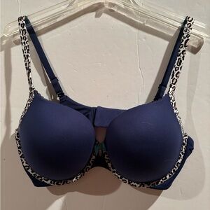 Victoria’s Secret 38DD Body by Victoria Perfect Shape Leopard Trim Navy Bra